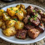 Air Fryer Garlic Butter Steak Bites and Potatoes