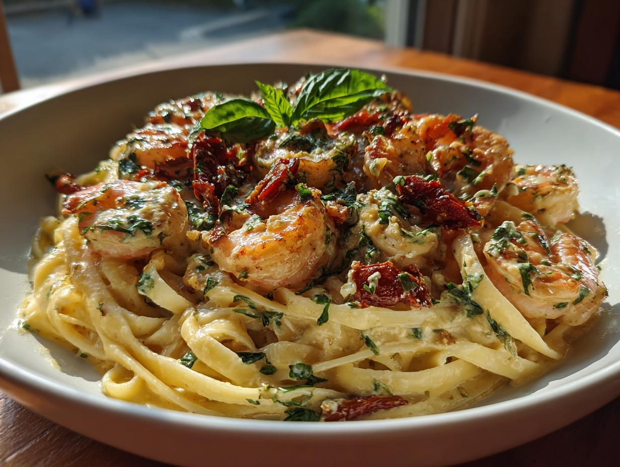 Disgustingly Good Creamy Tuscan Shrimp Linguine in 35 Min