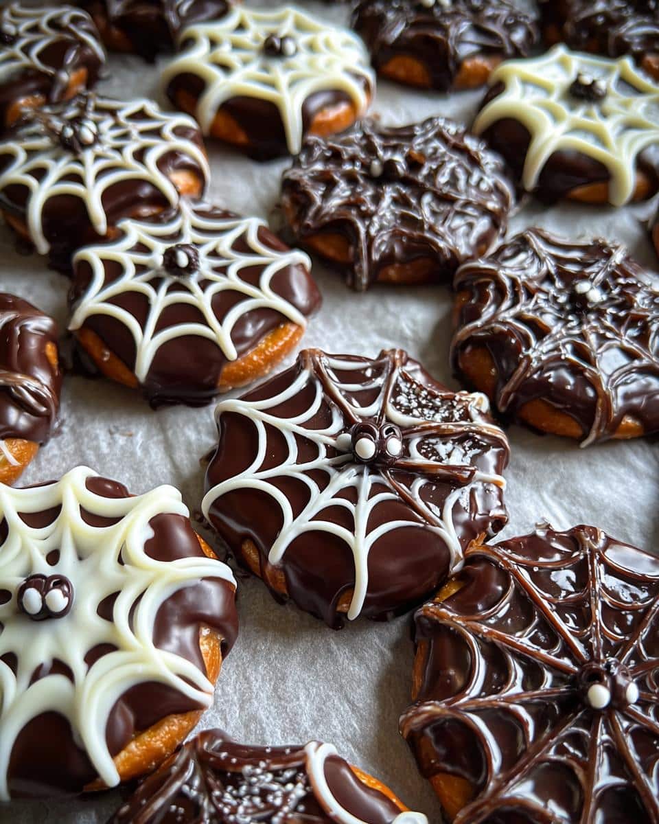 Chocolate Spider Web Pretzels - detail 1
