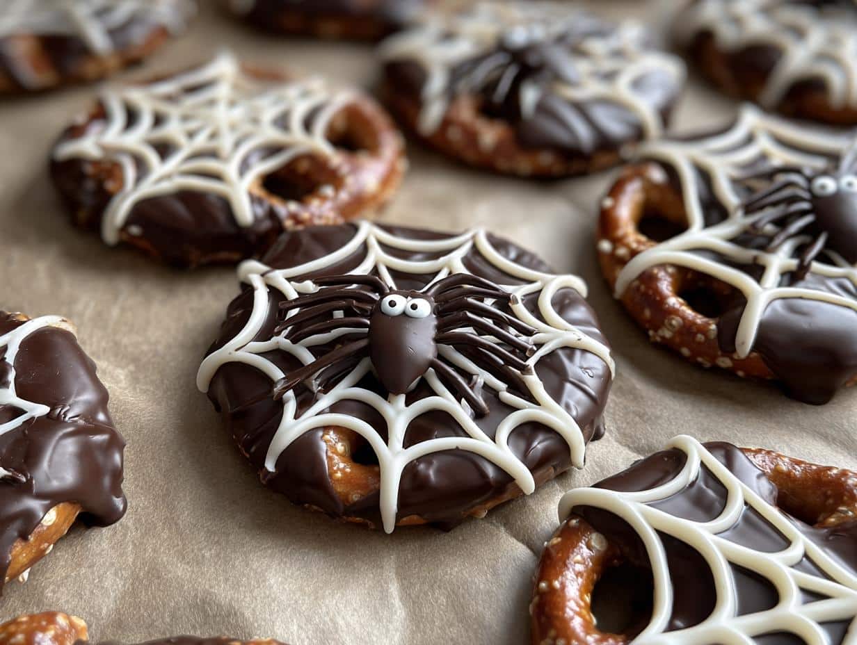 Chocolate Spider Web Pretzels