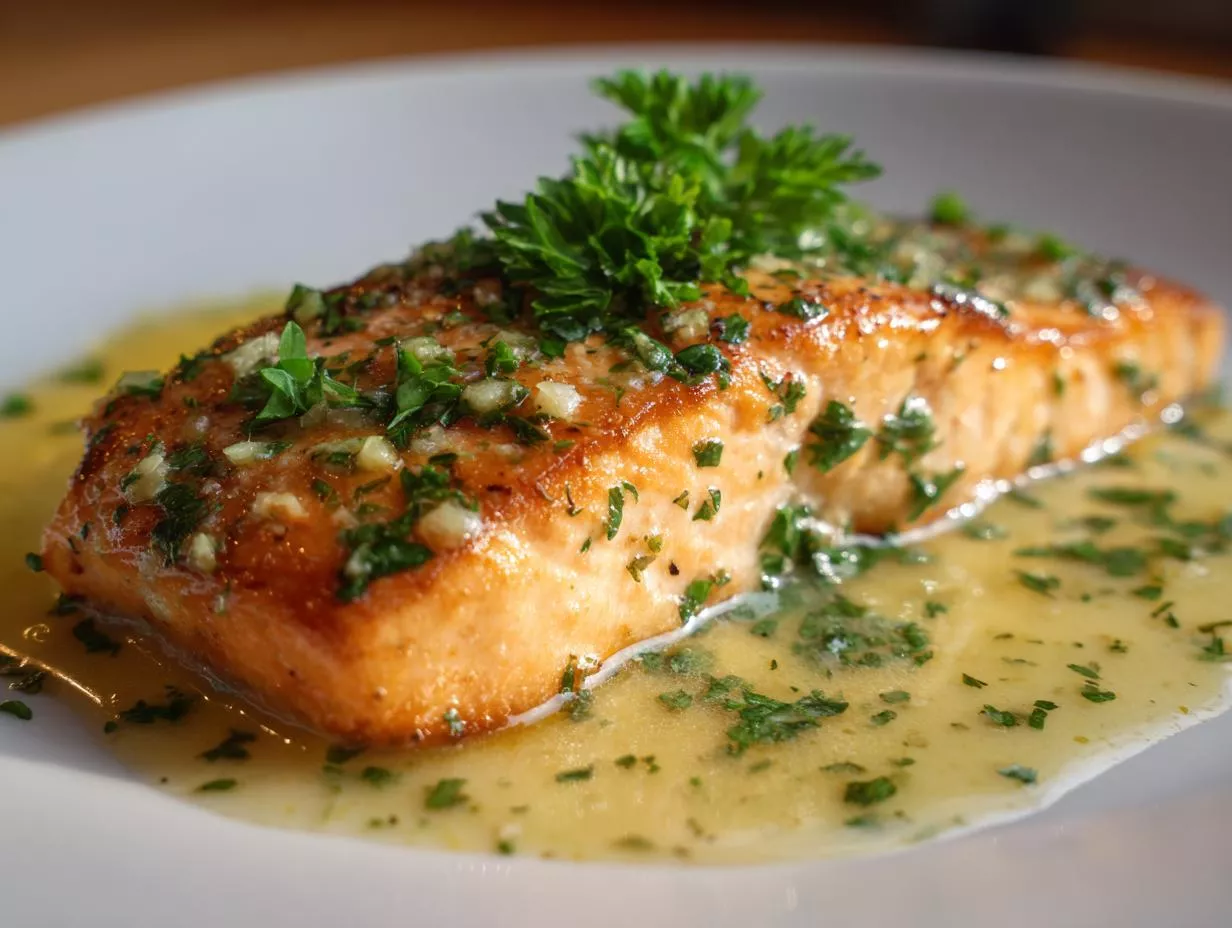 Salmon with Garlic Lemon Butter Sauce