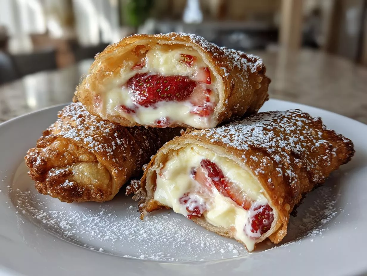 Delicious Strawberry Cheesecake Stuffed Eggrolls Recipe