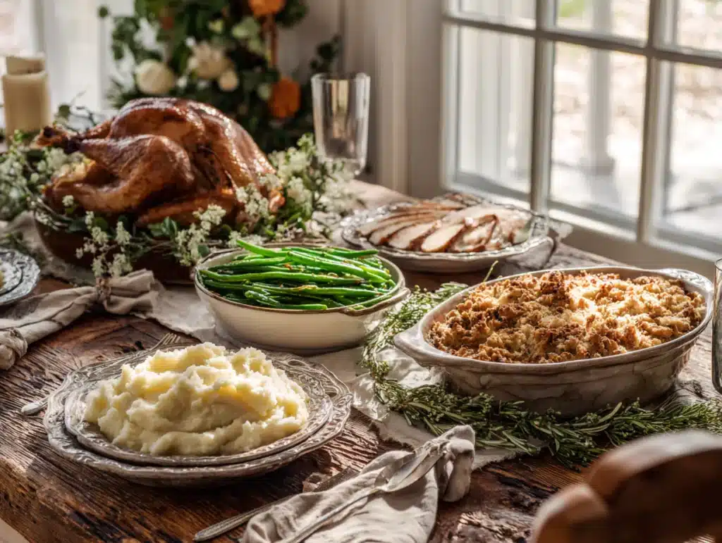 Air Fryer Green Bean Casserole on holiday table