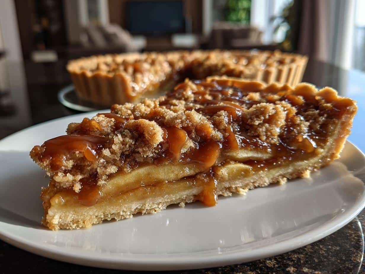 caramel apple tart with cinnamon streusel