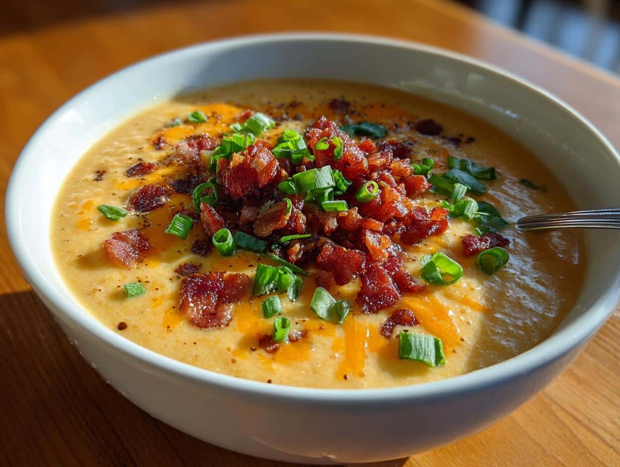 creamy potato soup with bacon and cheddar