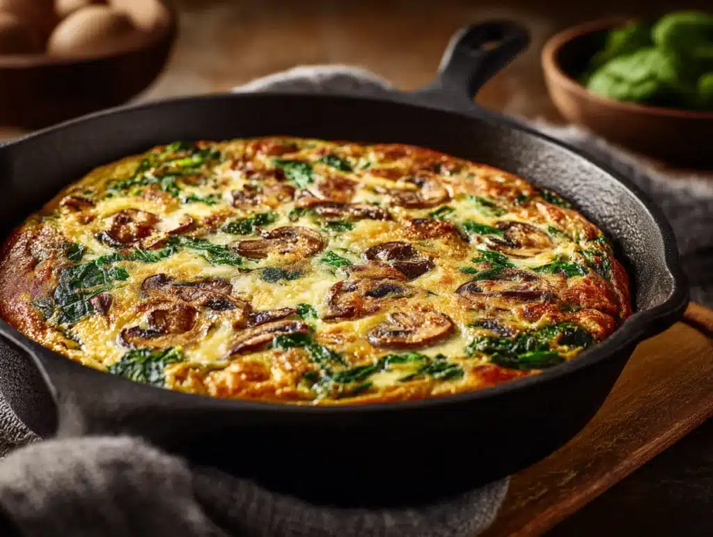 Spinach and mushroom frittata for Thanksgiving brunch