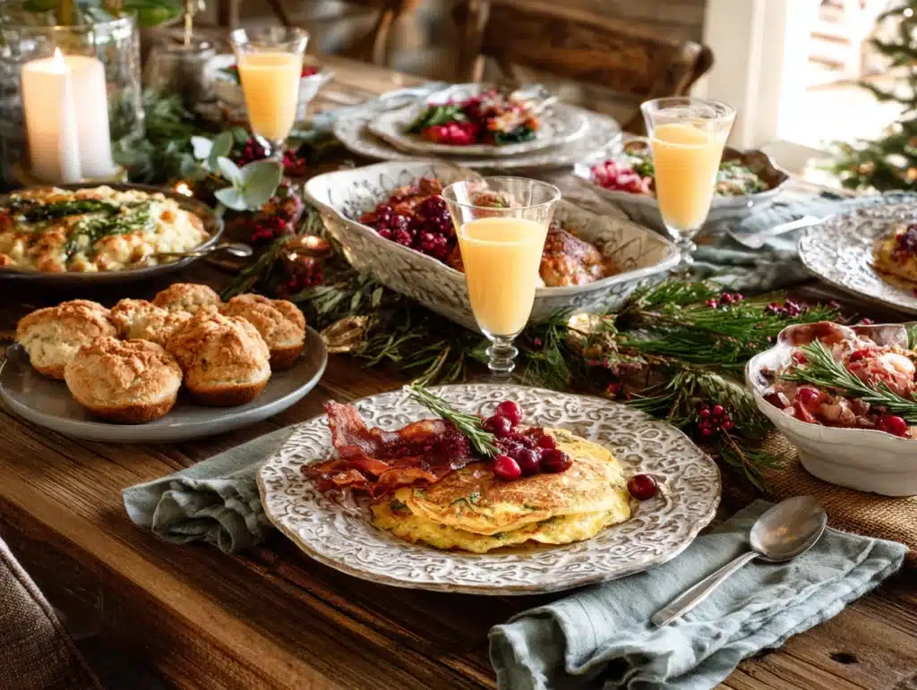 Serving Thanksgiving brunch recipes at holiday table