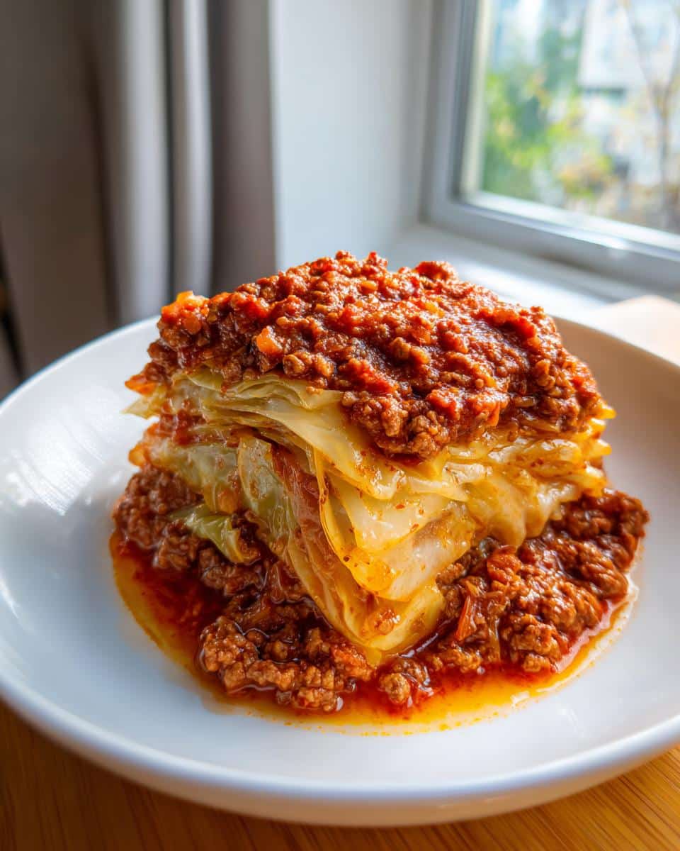 simmered layered cabbage and mince - detail 1