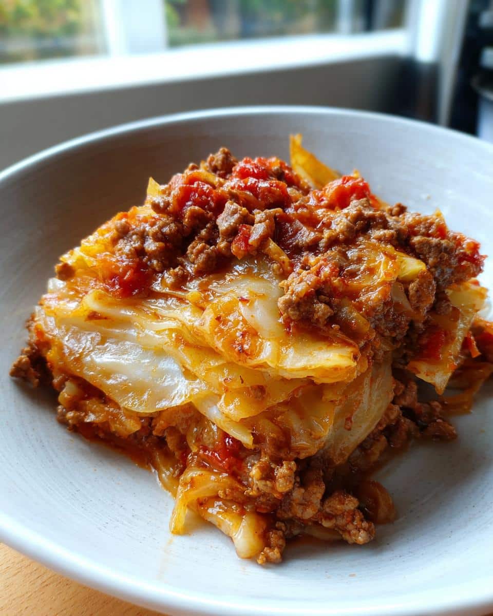 simmered layered cabbage and mince - detail 2