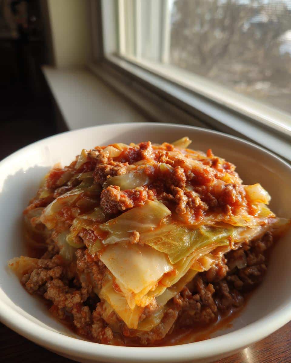 simmered layered cabbage and mince - detail 3