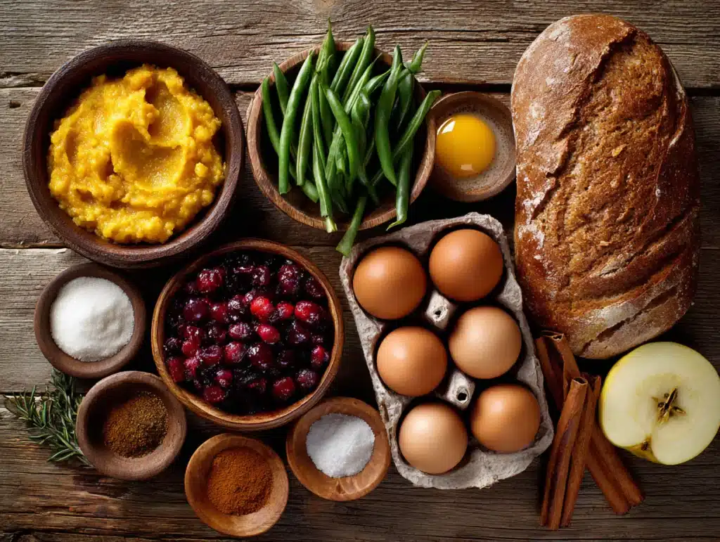 Thanksgiving brunch recipe ingredients flat lay