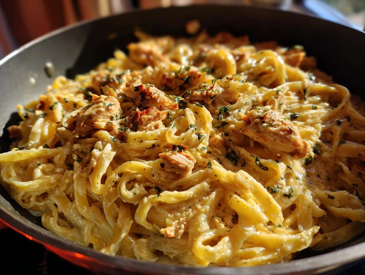 Crockpot Garlic Parmesan Chicken Pasta