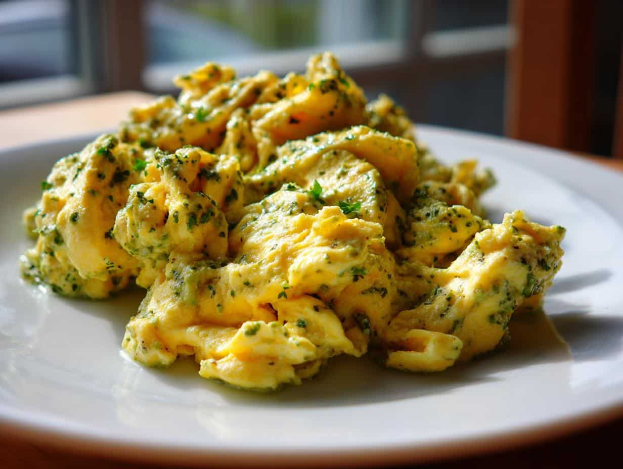 Pesto-scrambled eggs