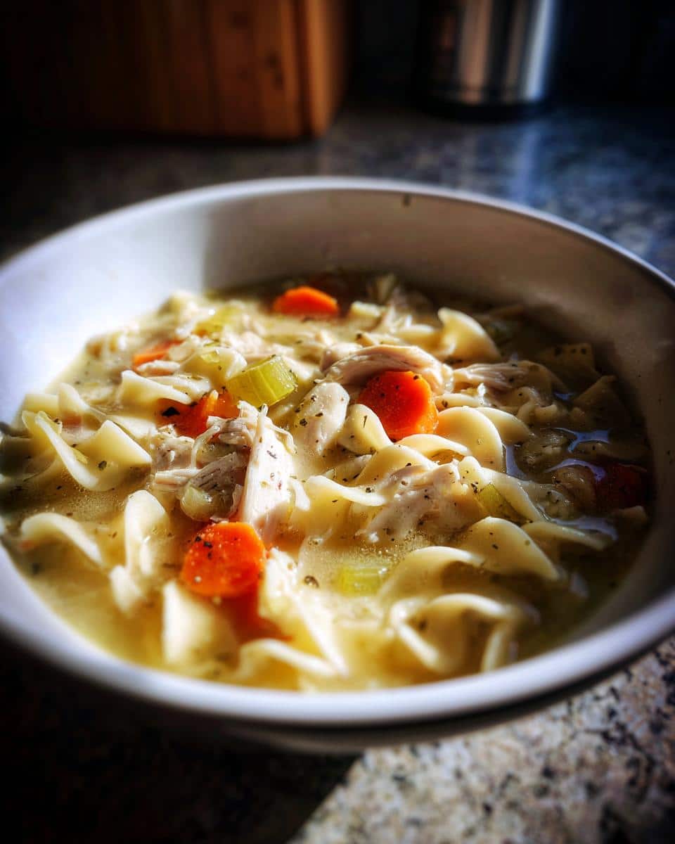 creamy chicken noodle soup - detail 1