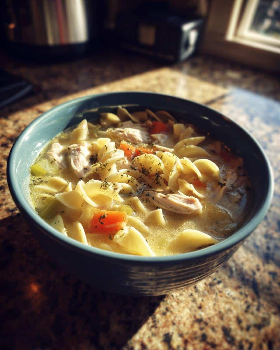 creamy chicken noodle soup - detail 2