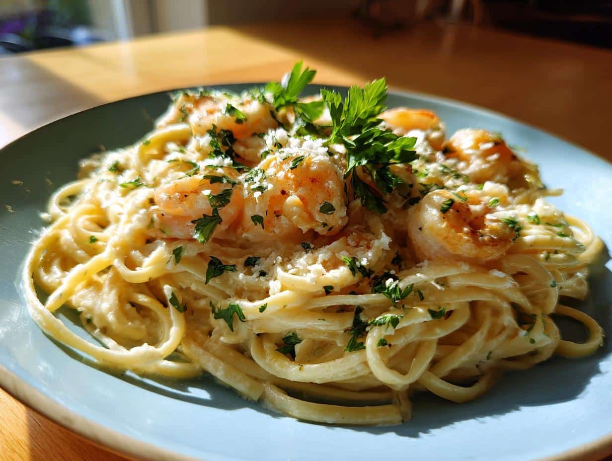 creamy shrimp pasta - Featured