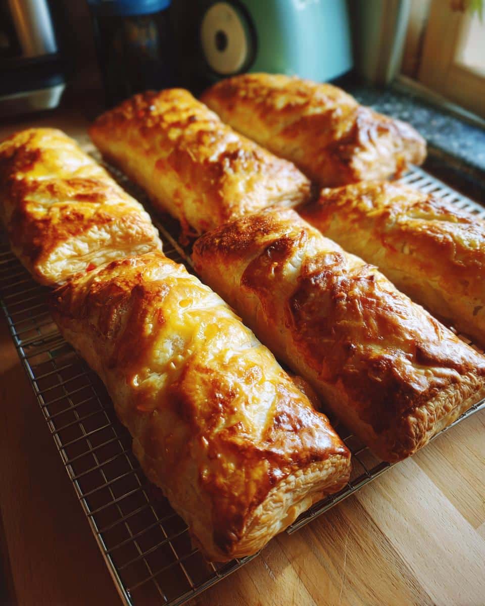Freshly baked golden puff pastry ideas cooling on a wire rack, ready to be enjoyed.
