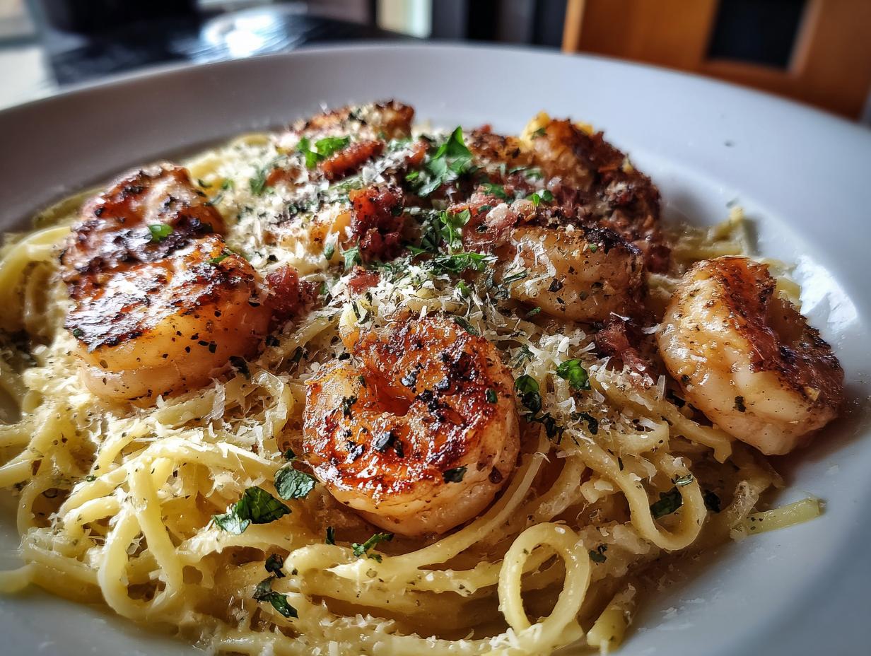 shrimp alfredo pasta - Featured