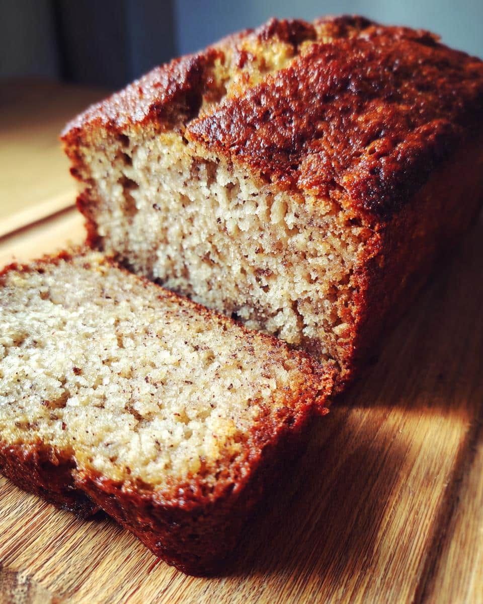 Close-up of sliced banana bread, a delicious wedding shower food option, on a wooden board.