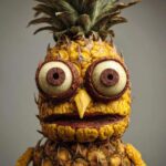 A whimsical pineapple character with large eyes, relevant to a chicken pineapple recipe article.