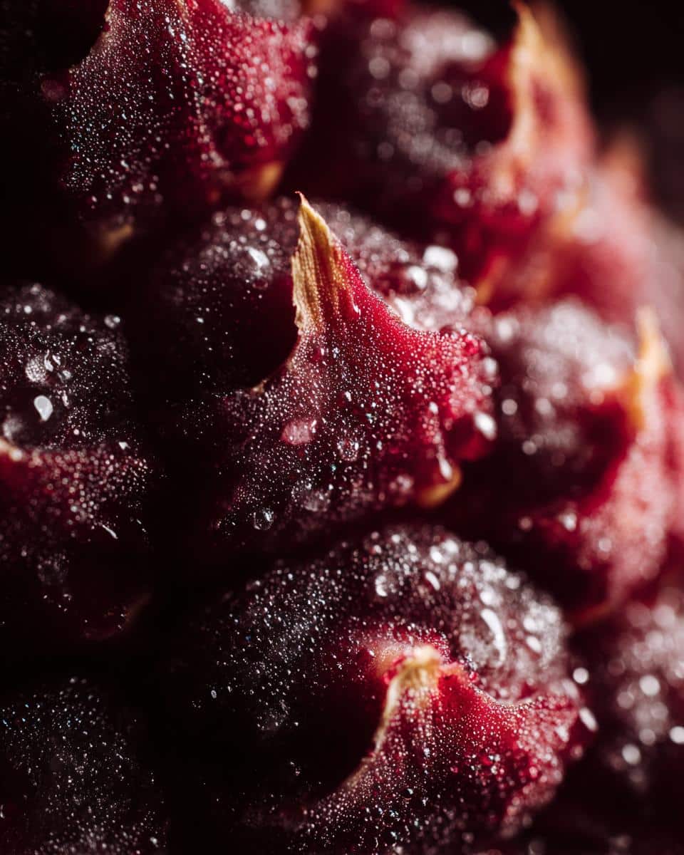 Detailed close-up of a fresh pineapple with water droplets, for a chicken pineapple recipe.