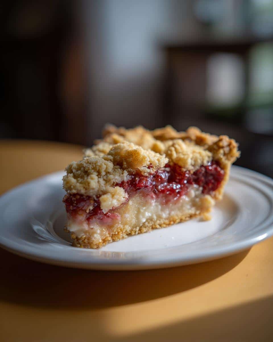 A slice of Crock Pot Dump Cake on a white plate, showcasing layers of fruit filling and crumble topping.