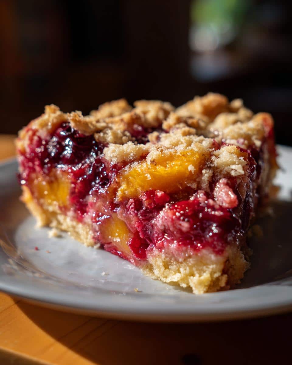 A slice of Crock Pot Dump Cake featuring layers of fruit filling and a crumbly topping on a white plate.
