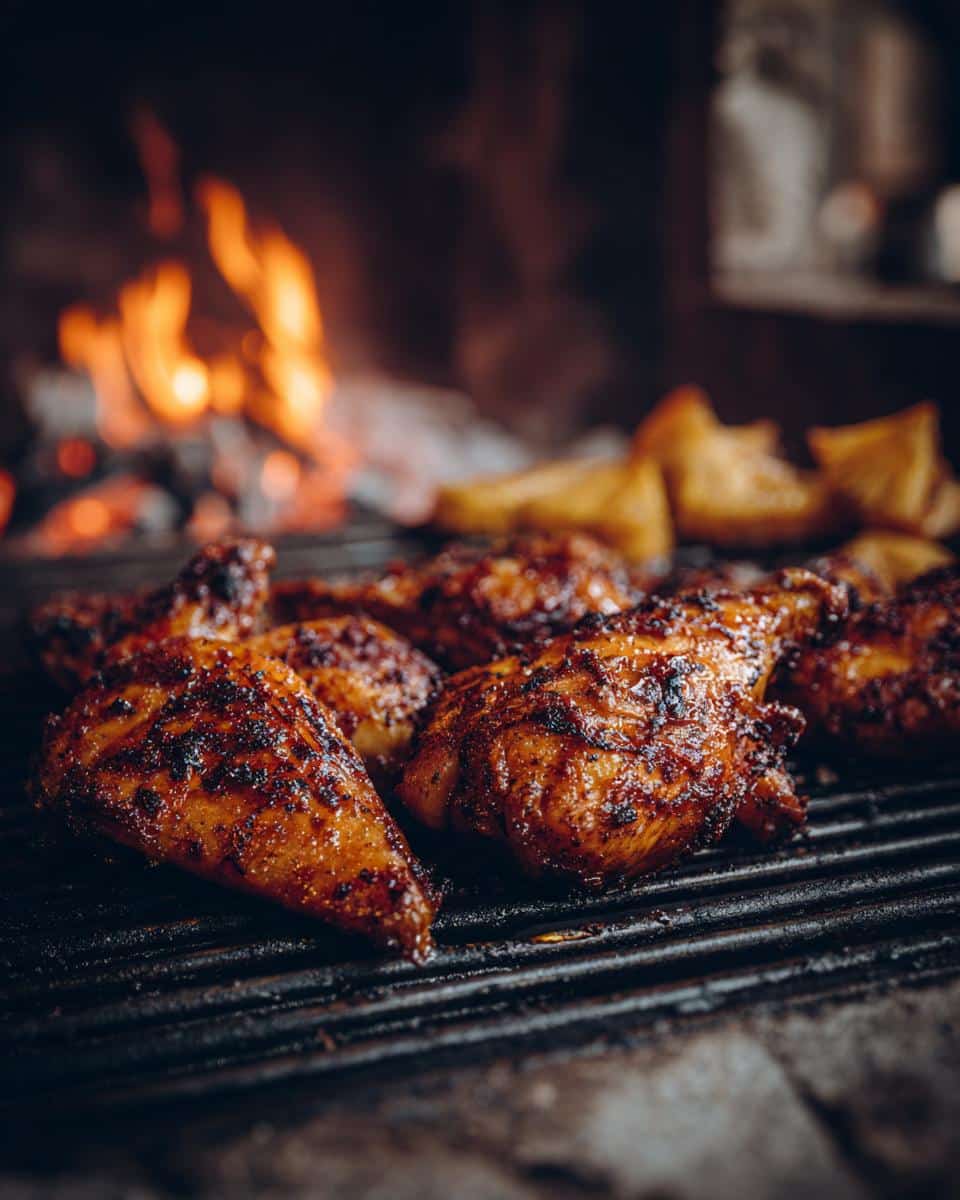 Juicy grilled chicken and pineapple on a barbecue, ready for a delicious chicken pineapple recipe.