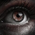 Extreme close-up of a human eye with detailed texture and striking colors. Not related to baby in bloom cookies.