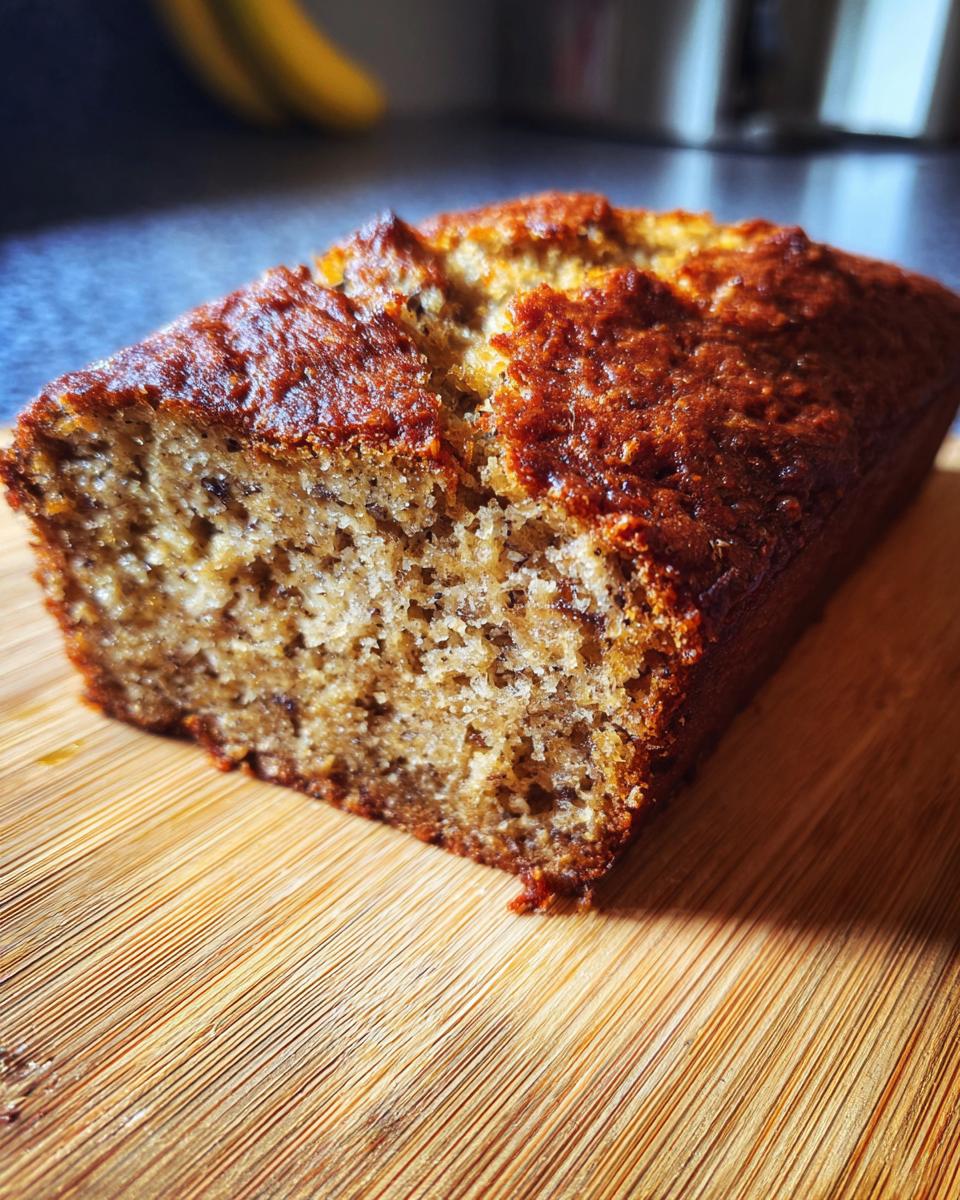 Close-up of a loaf of banana bread, a type of Irish food, on a wooden cutting board.