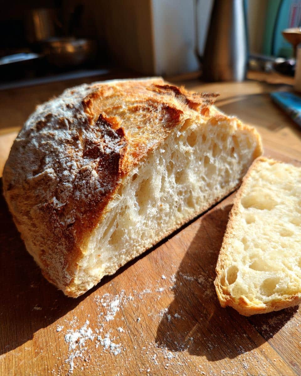 Freshly baked sourdough bread, showcasing the airy crumb, made from active sourdough starter recipes.