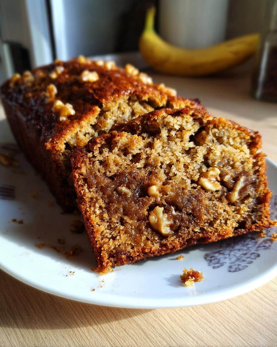 Close-up of vegan banana bread with walnuts, perfect for bridal shower desserts.