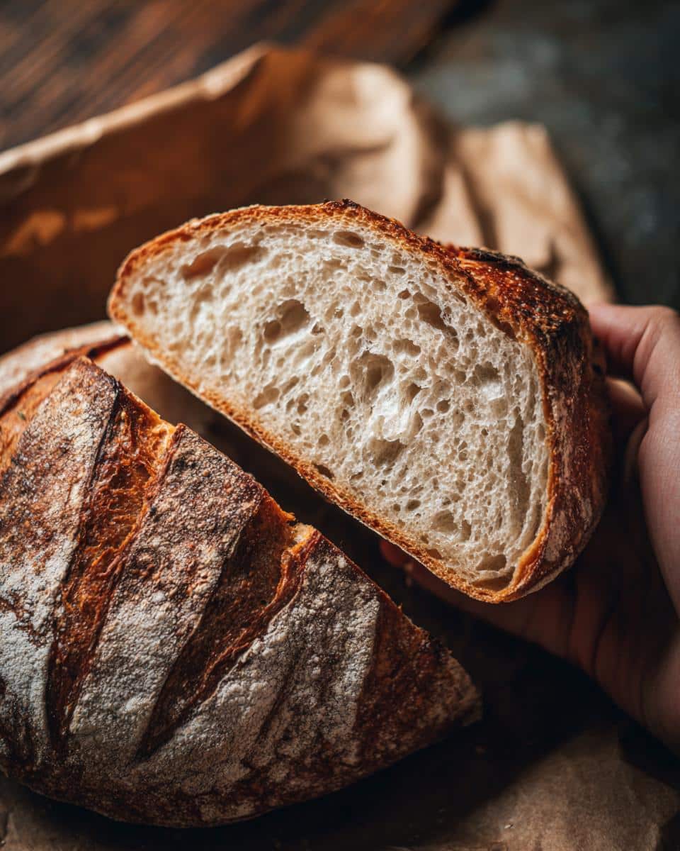 Close-up of sliced vegan bread, showcasing its crust and airy interior, great for game day recipes.