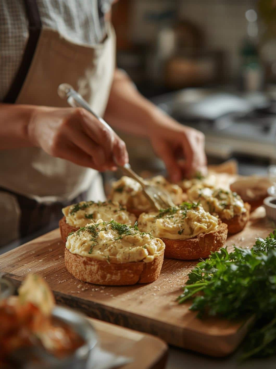 Chicken Alfredo Bread Bowls Preparing