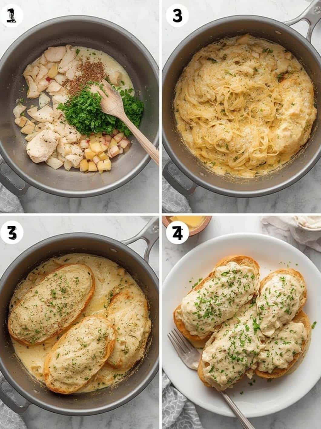 Chicken Alfredo Garlic Bread Bowls coocking Steps