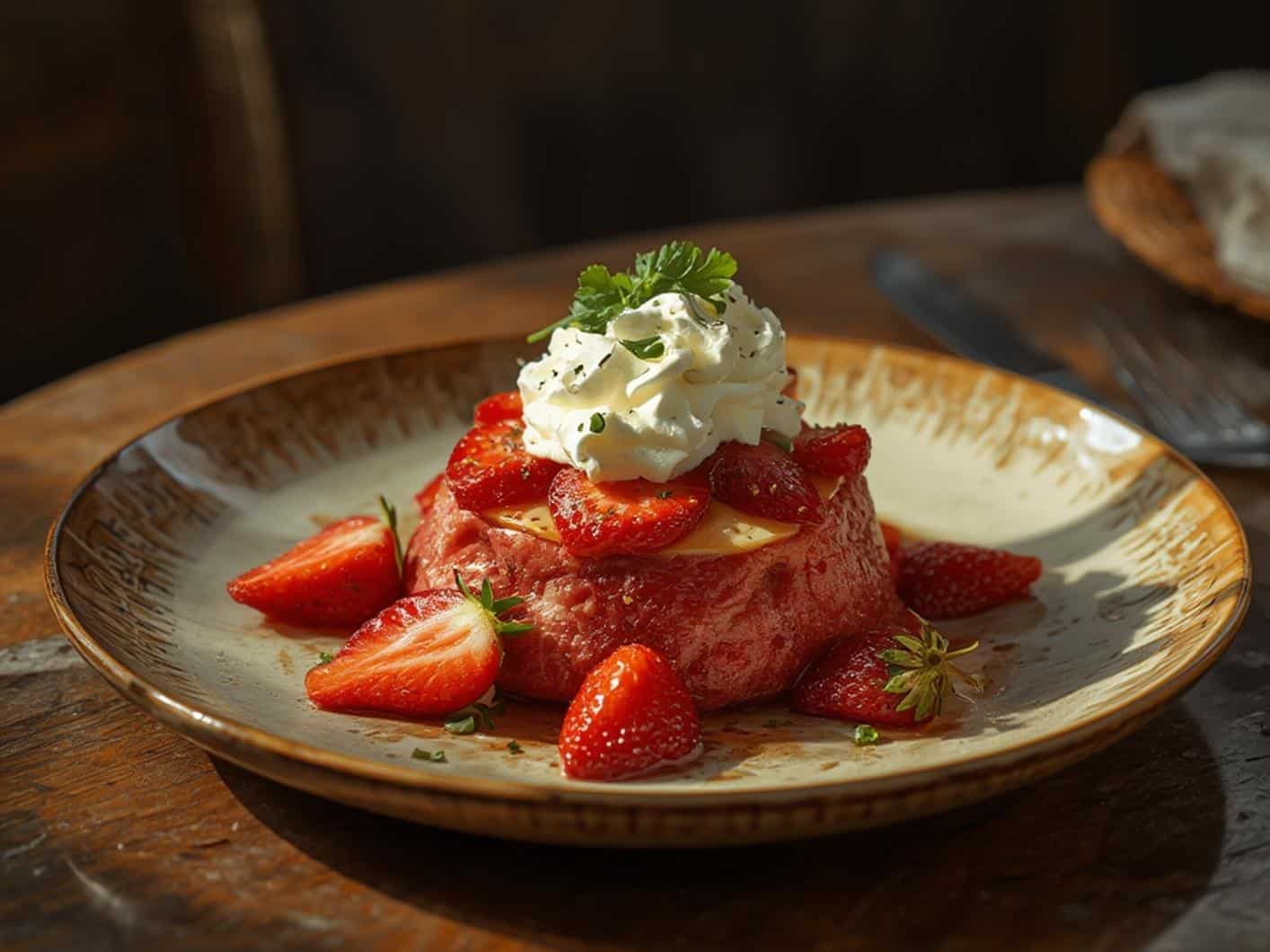 Beautifully served strawberry cheesecake overnight oats